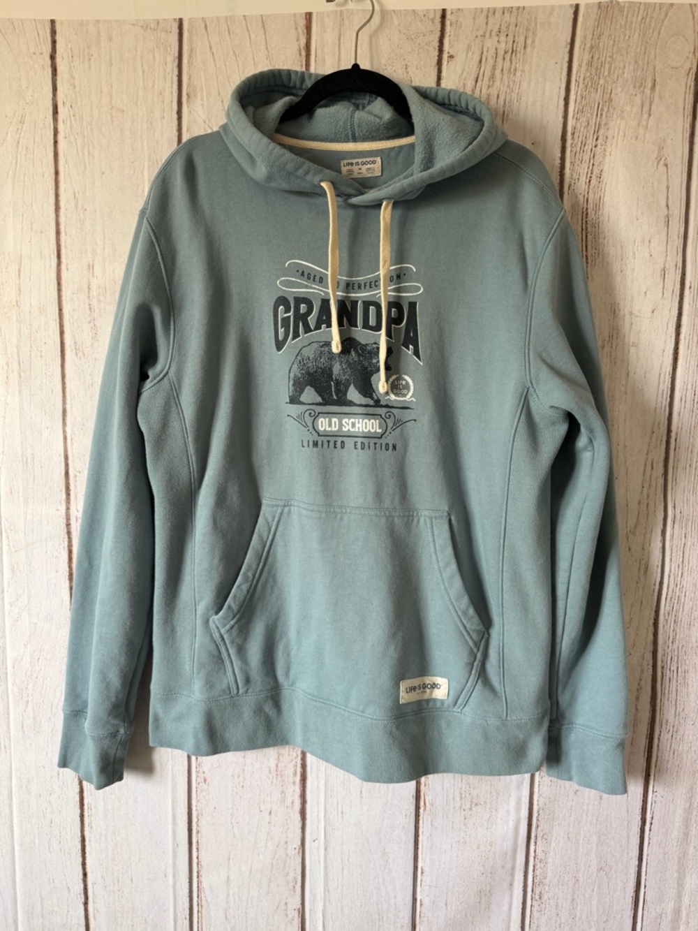 Life is Good Aged to Perfection Grandpa Bear Graphic Hoodie Size M